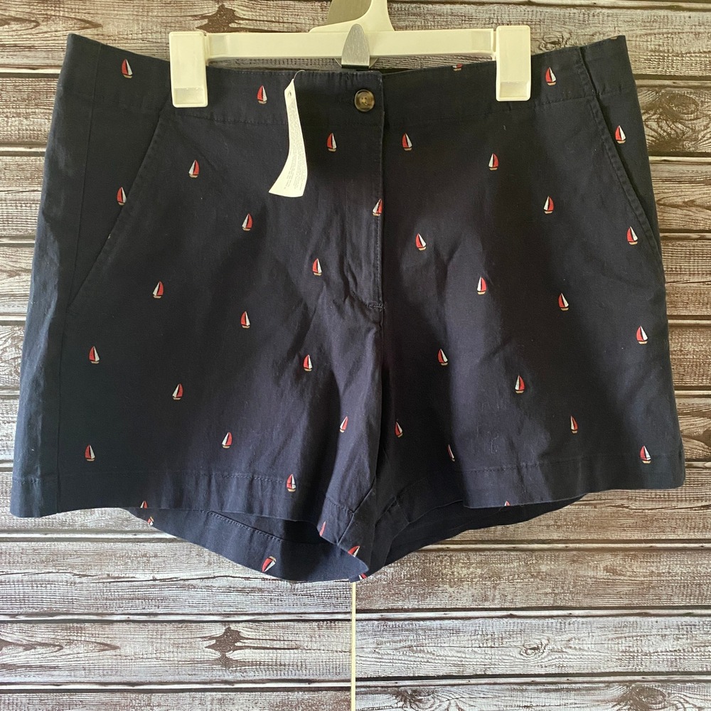Nautica Jeans Women's Chino‎ Shorts Size 16 Navy Blue Embroidered Sailboat NWT